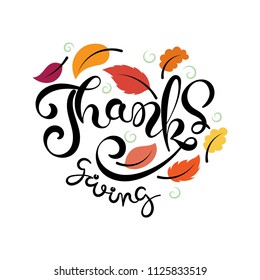 Happy Thanksgiving typography poster. Vector vintage lettering autumn calligraphy. Celebration hand drawn quotation for card, postcard, prints, event icon logo or badge.