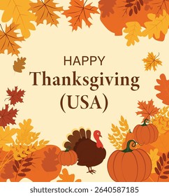  Happy Thanksgiving (USA) Illustration Set: Autumn Harvest Greetings