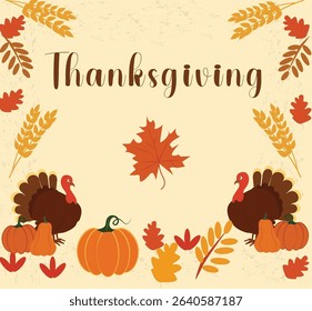  Happy Thanksgiving (USA) Illustration Set: Autumn Harvest Greetings