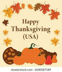  Happy Thanksgiving (USA) Illustration Set: Autumn Harvest Greetings