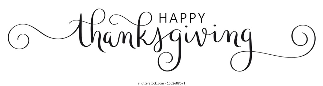 HAPPY THANKSGIVING vector brush calligraphy banner with flourishes