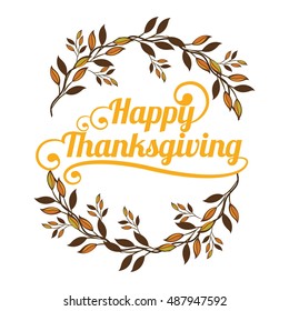 HAPPY THANKSGIVING VECTOR CARD with autumn wreath
