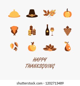 Happy Thanksgiving vector color set for greeting card or web