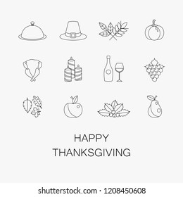 Happy Thanksgiving vector color set for greeting card or web
