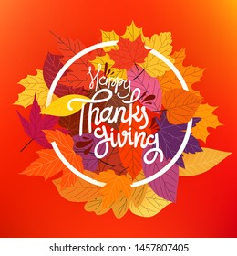 Happy Thanksgiving vector concept. Circle frame with calligraphic logo