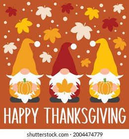 Happy Thanksgiving vector design with three gnomes, Fall gnome cut files, Funny autumn illustration, Fall design for kids