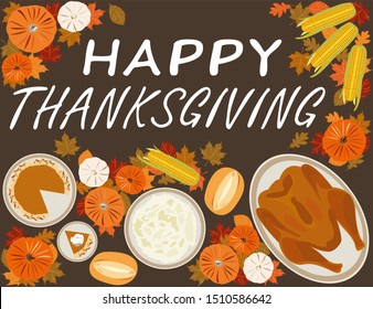 Happy Thanksgiving Vector Flat Lay