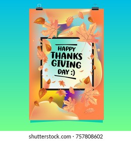 Happy Thanksgiving Vector Illustration with Autumn Leaves Background