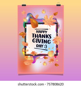 Happy Thanksgiving Vector Illustration with Autumn Leaves Background