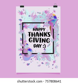 Happy Thanksgiving Vector Illustration with Autumn Leaves Background