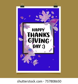 Happy Thanksgiving Vector Illustration with Autumn Leaves Background