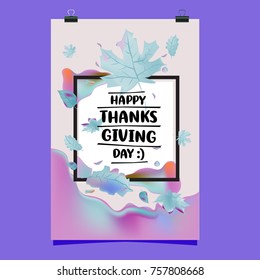 Happy Thanksgiving Vector Illustration with Autumn Leaves Background