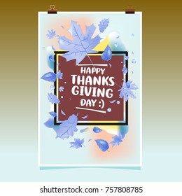 Happy Thanksgiving Vector Illustration with Autumn Leaves Background