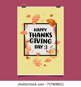 Happy Thanksgiving Vector Illustration with Autumn Leaves Background
