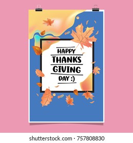 Happy Thanksgiving Vector Illustration with Autumn Leaves Background
