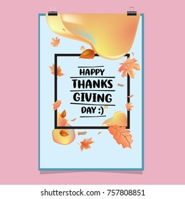 Happy Thanksgiving Vector Illustration with Autumn Leaves Background
