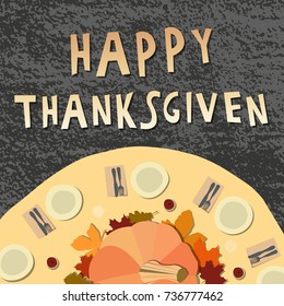 Happy Thanksgiving. Vector illustration with hand drawn lettering and texture