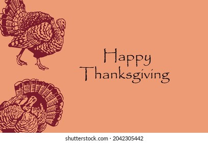 Happy thanksgiving vector illustration with turkey on orange background