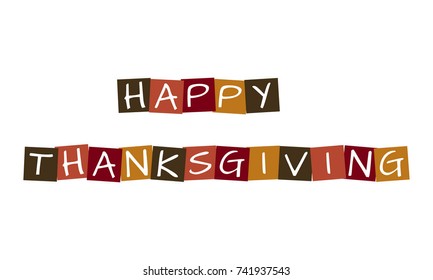 happy thanksgiving, vector letters in squares with traditional colors