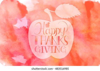 Happy thanksgiving! Vintage banner on watercolor background. For your graphic design.