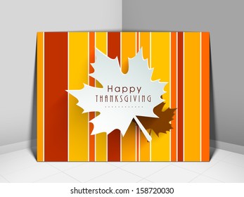 Happy Thanksgiving vintage greeting card with maple leaf design. 
