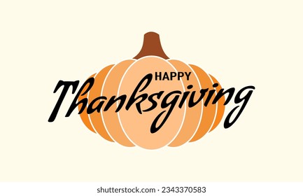 Happy Thanksgiving wish written with elegant calligraphic script and decorated by fallen autumn foliage. Colored seasonal vector illustration in flat style for holiday greeting card, poster card.