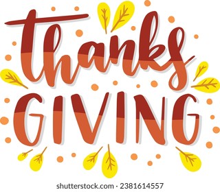 Happy Thanksgiving wish written with elegant calligraphic script. Colored seasonal vector illustration in flat style for holiday greeting card, postcard.