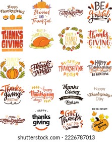 Happy Thanksgiving Wishing Elements Collection - (Editable file) - Vector Illustration