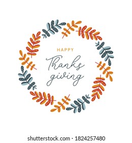 Happy thanksgiving wreath with colorful leaves