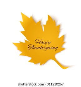 Happy Thanksgiving. Yellow maple leaf. Vector illustration.