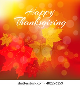 Happy Thanksgiving.Colorful background of leaves falling.Bokeh and blur effect.Autumn time seasonal banner design.Vector illustration