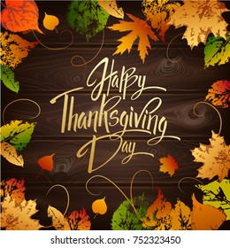 Happy Thanskgiving Day Greeting Card. Lettering Happy Thanskgiving Day