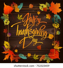 Happy Thanskgiving Day Greeting Card. Lettering Happy Thanskgiving Day