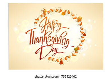 Happy Thanskgiving Day Greeting Card. Lettering Happy Thanskgiving Day