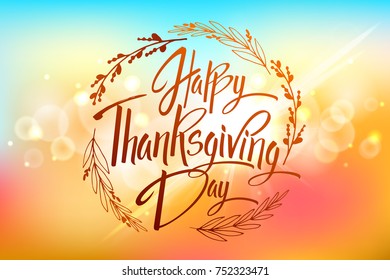 Happy Thanskgiving Day Greeting Card. Lettering Happy Thanskgiving Day