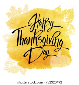 Happy Thanskgiving Day Greeting Card. Lettering Happy Thanskgiving Day