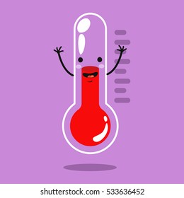 Happy Thermometer cartoon character. Weather icon. Vector illustration.