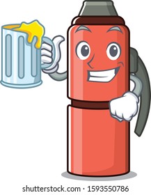 Happy thermos bottle Scroll mascot design with a big glass