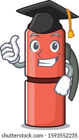 happy thermos bottle Scroll wearing a black Graduation hat