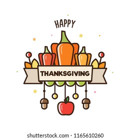 Happy Thnksgiving. Vector illustration of pumpkins and apple.
