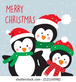 Happy Three Cute Xmas Penguins