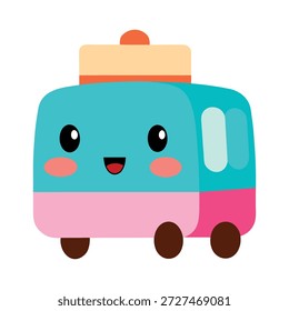 Carácter tridimensional feliz del camión del helado con la expresión amistosa aislada en la ilustración del fondo blanco
