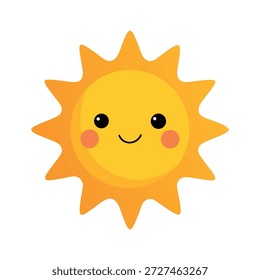 Sol tridimensional feliz con la cara alegre y los rayos ondulados aislados en blanco