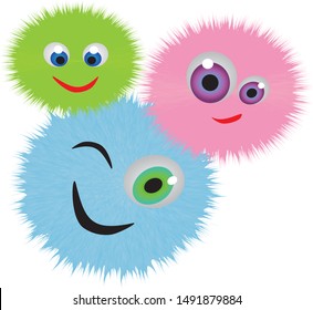 happy three fluffy colorful smiles
