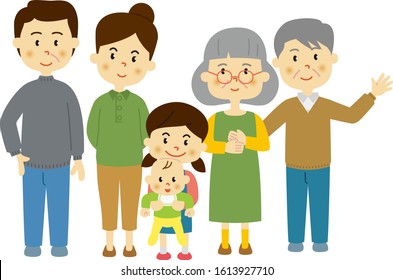 Happy three generation family. vector data without background.