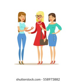 Happy Three Girls Best Friends Talking, Part Of Friendship Illustration Series