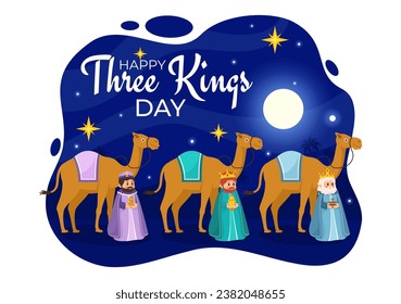 Happy Three Kings Day Vector Illustration to Faith on the Divinity of Jesus Since His Coming to the World in Epiphany Christian Festival Background