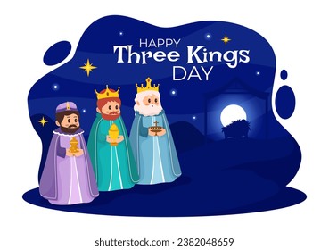 Feliz Día de los Tres Reyes Vector Ilustración a la fe en la divinidad de Jesús desde su llegada al mundo en el Festival Cristiano Epifónico