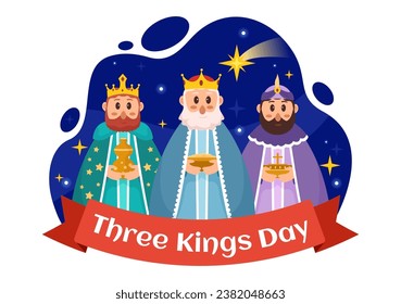 Happy Three Kings Day Vector Illustration to Faith on the Divinity of Jesus Since His Coming to the World in Epiphany Christian Festival Background