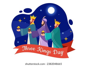 Happy Three Kings Day Vector Illustration to Faith on the Divinity of Jesus Since His Coming to the World in Epiphany Christian Festival Background